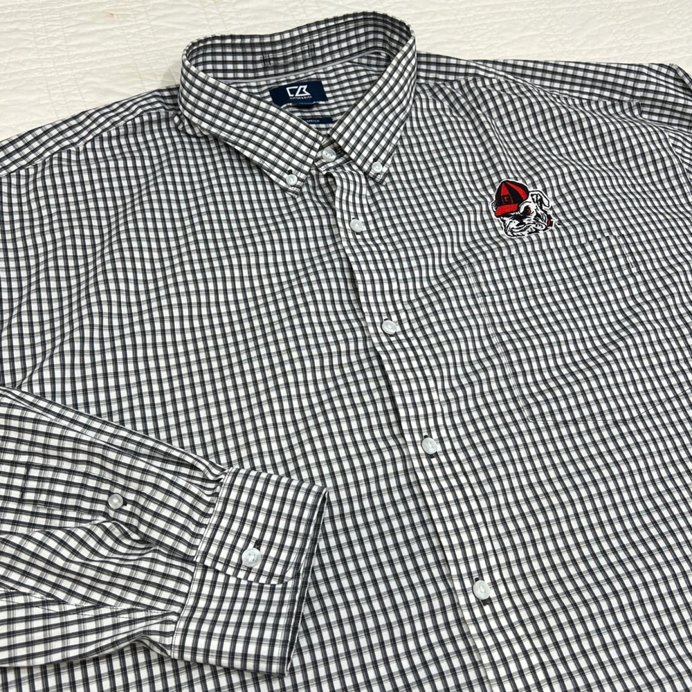 Cutter & Buck Mens Georgia Bulldogs Gingham Stretch Button Down Shirt 4XB Black